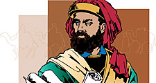 Marco Polo. Contemporary illustration. Medieval Venetian merchant and traveler. Together with his father and uncle, Marco Polo set off from Venice for Asia in 1271, travelling Silk Road to court of Kublai Khan some (see notes)