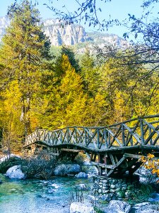 One of the wooden bridges you cross while hiking Enipeass Gorge in Mount Olympus National Park, Greece