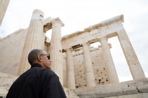 President Barack Obama takes a tour of the Acropolis